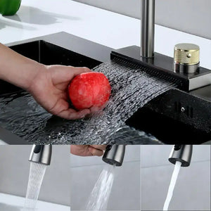 Rainfall Kitchen Sink Faucet Pull Out Four Water Outlet Modes Cold and Hot Can Rotate TAP Fossa Home