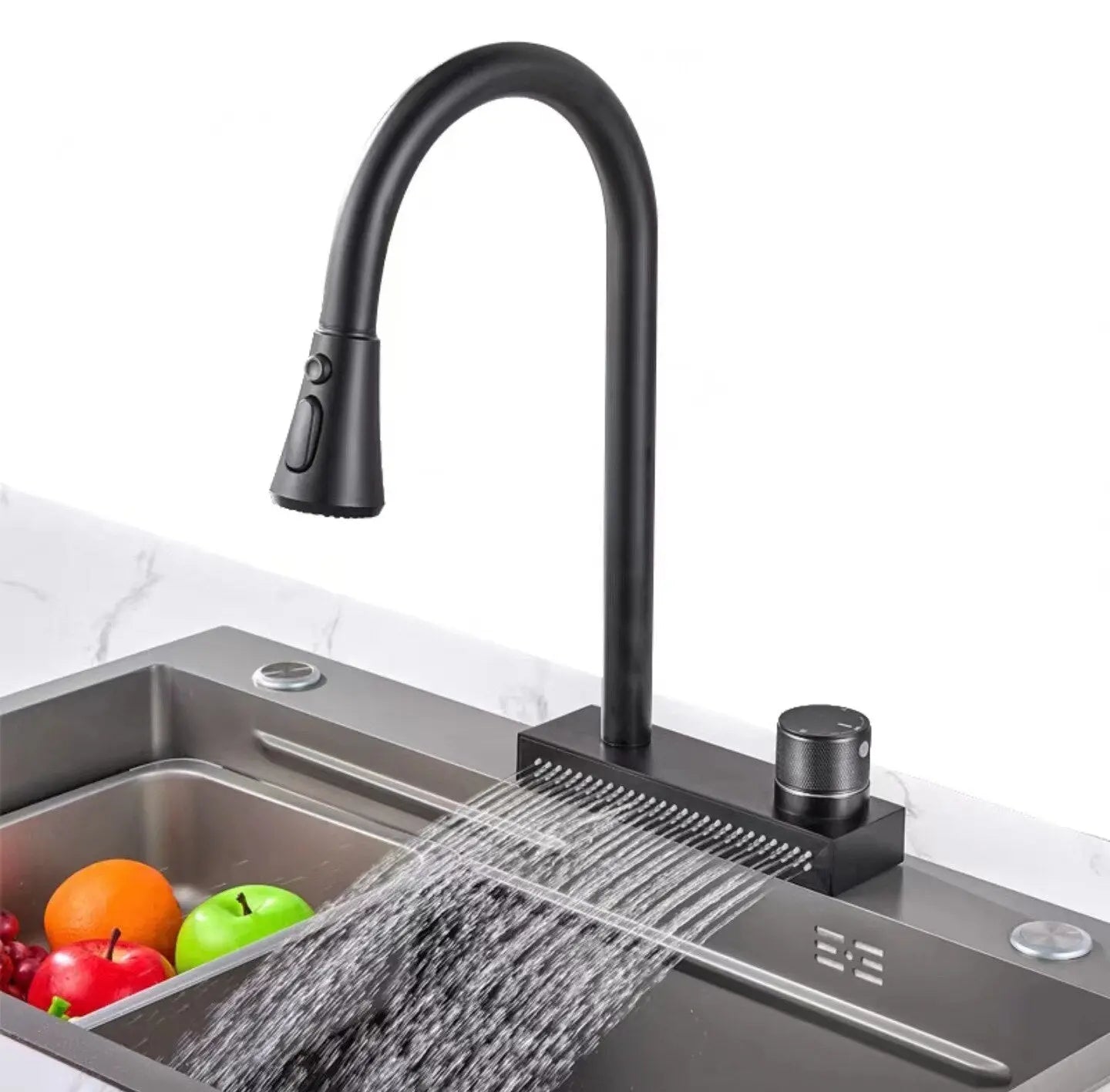 Rainfall Kitchen Sink Faucet Pull Out Four Water Outlet Modes Cold and Hot Can Rotate TAP Fossa Home