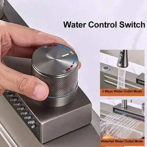 Rainfall Kitchen Sink Faucet Pull Out Four Water Outlet Modes Cold and Hot Can Rotate TAP Fossa Home