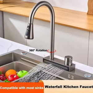 Rainfall Kitchen Sink Faucet Pull Out Four Water Outlet Modes Cold and Hot Can Rotate TAP Fossa Home