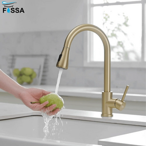 Fossa Kitchen Sink Mixer Tap with Pull Down Sprayer, Single Handle High Pull Out Kitchen Taps, Single Level Stainless Steel Gold ( Light Weight ) Fossa Home