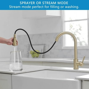 Fossa Kitchen Sink Mixer Tap with Pull Down Sprayer, Single Handle High Pull Out Kitchen Taps, Single Level Stainless Steel Gold ( Light Weight ) Fossa Home