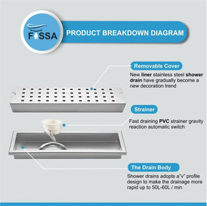 Fossa 18"x4" Shower Ultra Brushed Drain Side Hole Rectangular Floor Drain - Fossa Home