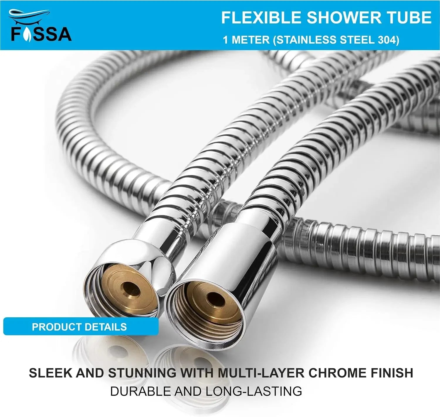 Shower Faucet Hose Pipe 1 mtr - Chrome Finish Fossa Home