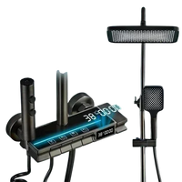 Smart Shower Panel LED With Piano Button Set (Black) - Fossa Home 