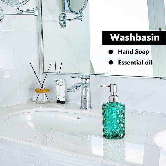 Fossa Glass Soap Dispenser - Refillable Wash Hand Liquid, Dish Detergent, Shampoo Lotion Bottle with Brushed Nickel Pump Holder, Ideal for Bathroom Countertop, Kitchen, Laundry Room GSD-003 - Fossa Home 