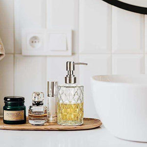 Fossa Glass Soap Dispenser - Refillable Wash Hand Liquid, Dish Detergent, Shampoo Lotion Bottle with Brushed Nickel Pump Holder, Ideal for Bathroom Countertop, Kitchen, Laundry Room GSD-001 - Fossa Home 