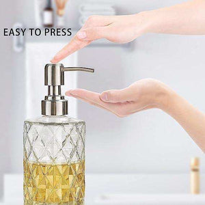Fossa Glass Soap Dispenser - Refillable Wash Hand Liquid, Dish Detergent, Shampoo Lotion Bottle with Brushed Nickel Pump Holder, Ideal for Bathroom Countertop, Kitchen, Laundry Room GSD-001 - Fossa Home 