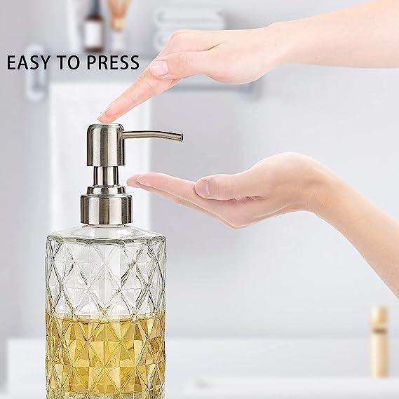 Fossa Glass Soap Dispenser - Refillable Wash Hand Liquid, Dish Detergent, Shampoo Lotion Bottle with Brushed Nickel Pump Holder, Ideal for Bathroom Countertop, Kitchen, Laundry Room GSD-001 - Fossa Home 