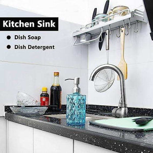 Fossa Glass Soap Dispenser - Refillable Wash Hand Liquid, Dish Detergent, Shampoo Lotion Bottle with Brushed Nickel Pump Holder, Ideal for Bathroom Countertop, Kitchen, Laundry Room (Blue) GSD-002 - Fossa Home 