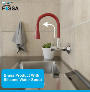Fossa Brass Sink Cock with Dual Flow Kitchen Faucet with Flexible Swivel Spout (Red) - Fossa Home 