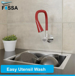 Fossa Brass Sink Cock with Dual Flow Kitchen Faucet with Flexible Swivel Spout (Red) - Fossa Home 
