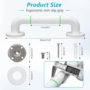 Fossa 12 Inch Stainless Steel Luminous Grab Bar Wall Mounted Safety Balance Handle | Non-Slip for Elderly, Kids | Strong Load Bearing Armrest- Pack of 1 White (Matte Finish) - Fossa Home 