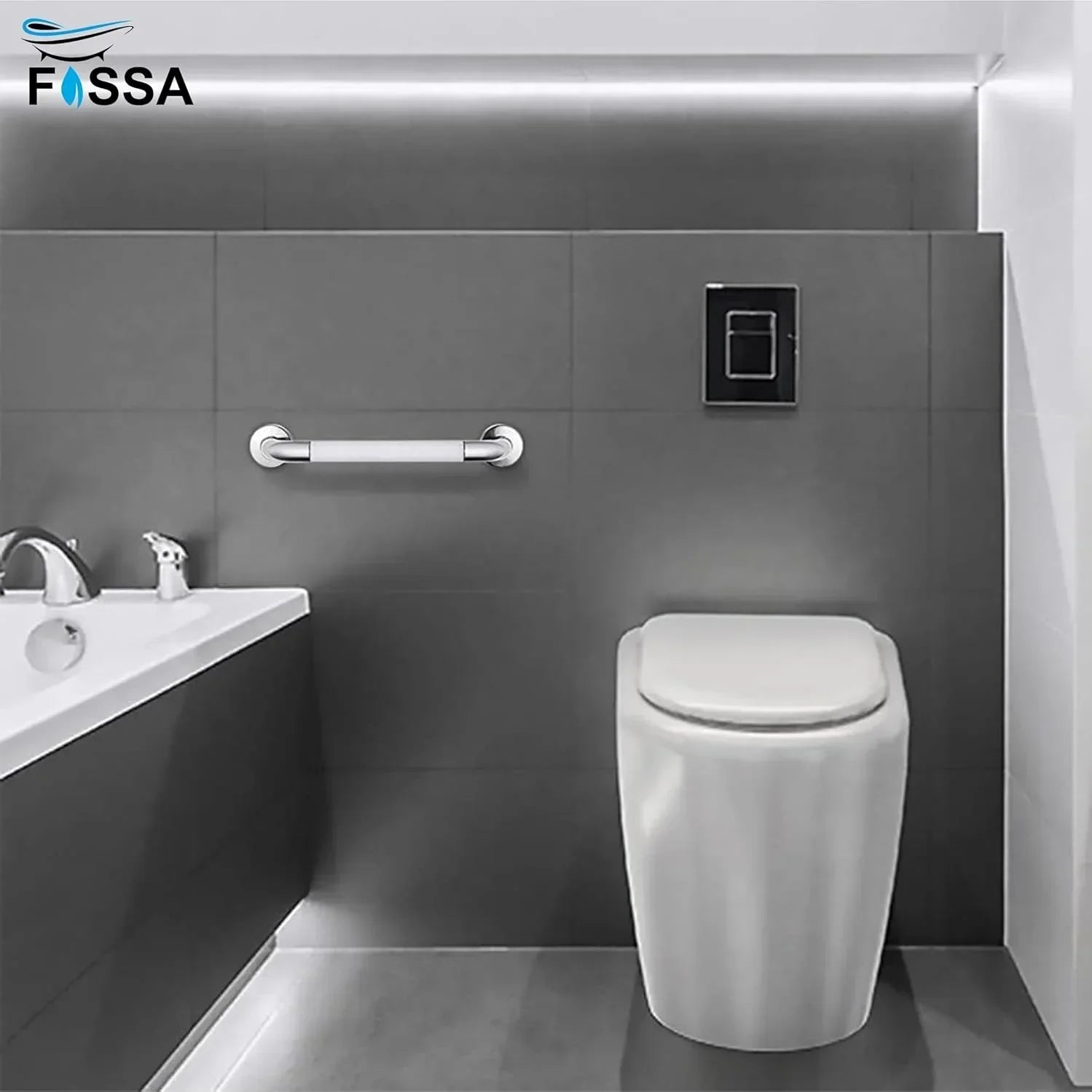 Fossa 16 Inch 304 Stainless Steel Luminous Grab Bar Wall Mounted Safety Balance Handle | Non-Slip for Elderly, Kids | Strong Load Bearing Armrest- Pack of 1 Silver & White (Chrome Finish) - Fossa Home 