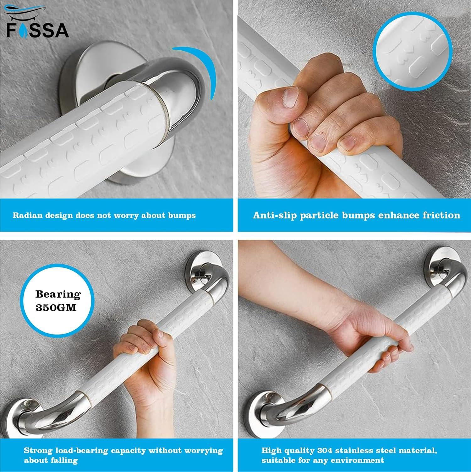 Fossa 16 Inch 304 Stainless Steel Luminous Grab Bar Wall Mounted Safety Balance Handle | Non-Slip for Elderly, Kids | Strong Load Bearing Armrest- Pack of 1 Silver & White (Chrome Finish) - Fossa Home 