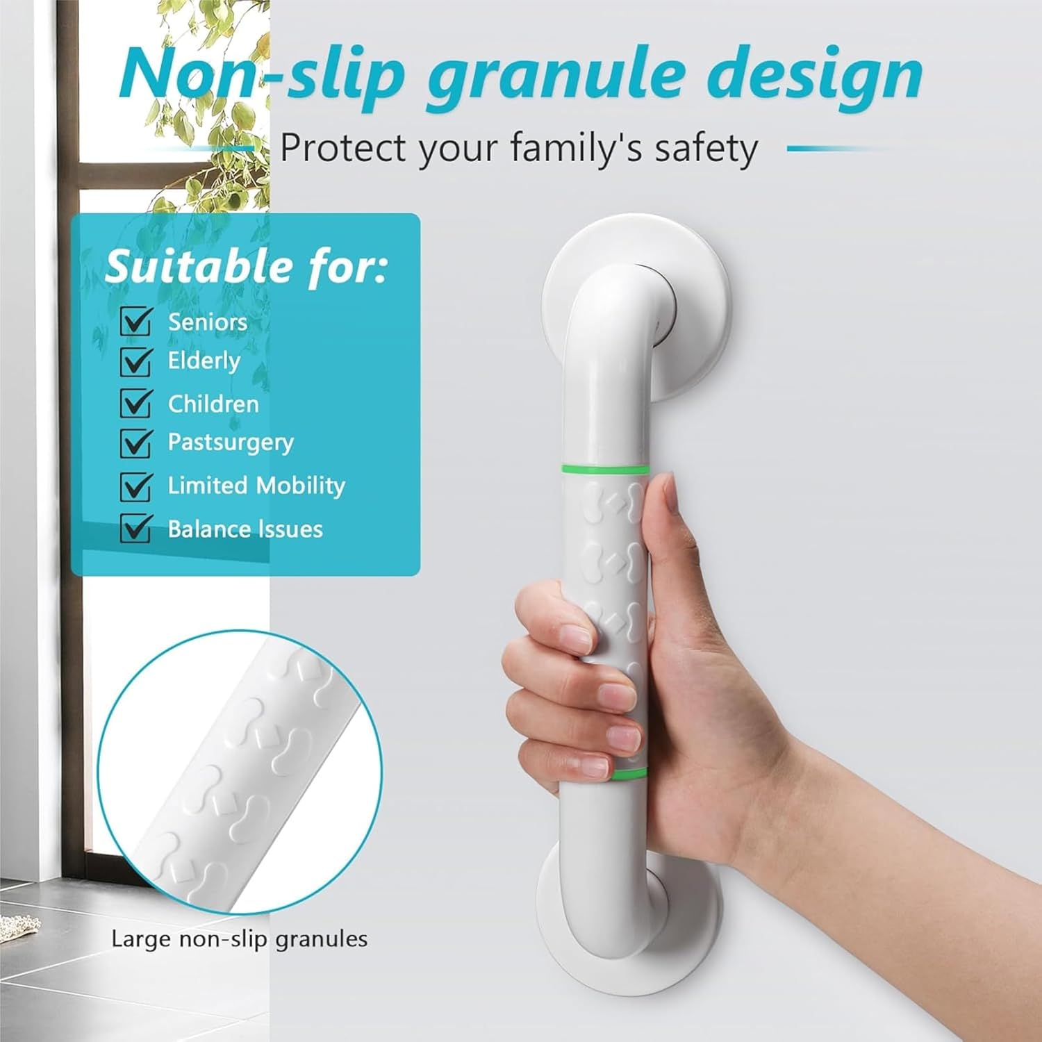 Fossa 16 Inch 304 Stainless Steel Luminous Grab Bar Wall Mounted Safety Balance Handle | Non-Slip for Elderly, Kids | Strong Load Bearing Armrest- Pack of 1 White (Matte Finish) (Copy) - Fossa Home 
