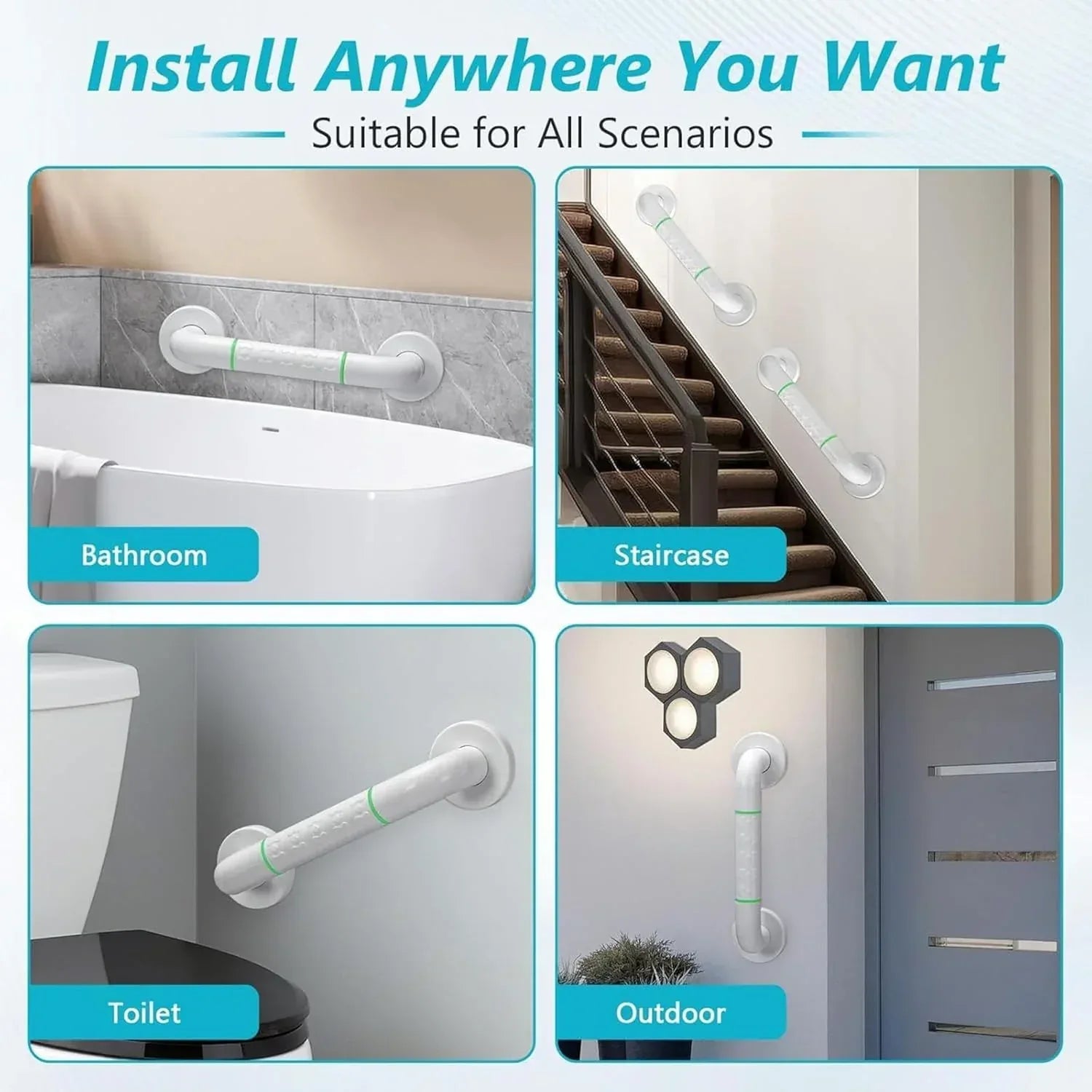 Fossa 20 Inch Stainless Steel Luminous Grab Bar Wall Mounted Safety Balance Handle | Non-Slip for Elderly, Kids | Strong Load Bearing Armrest- Pack of 1 White (Matte Finish) - Fossa Home 