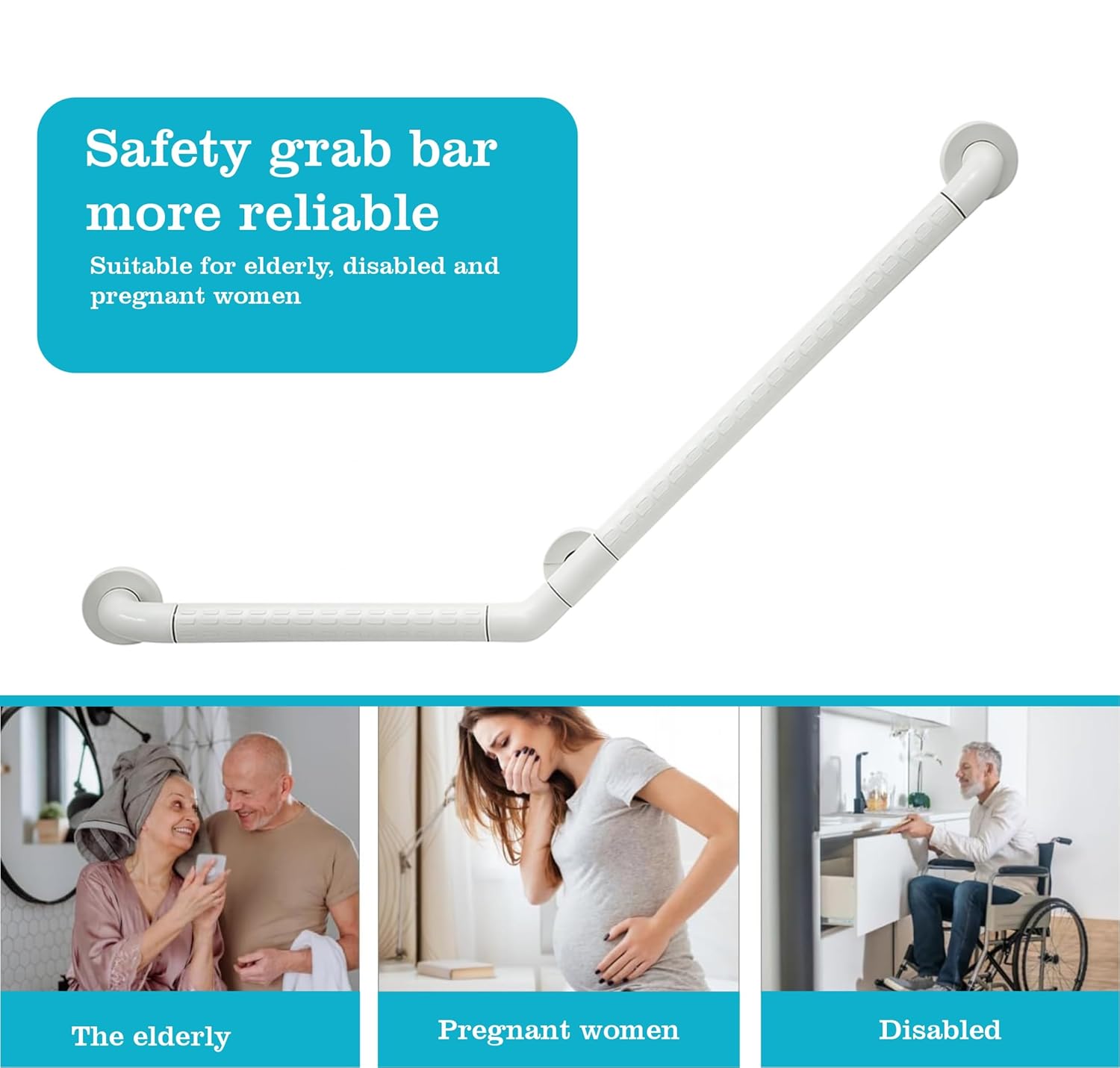 Fossa L-Shaped Stainless Steel 110° Anti-Slip Nylon Grip Grab Bar – Wall Mounted Safety Bar for Bathroom | Toilet Grab Bar for Elderly & Senior Citizens | White (60x40CM) - Fossa Home 