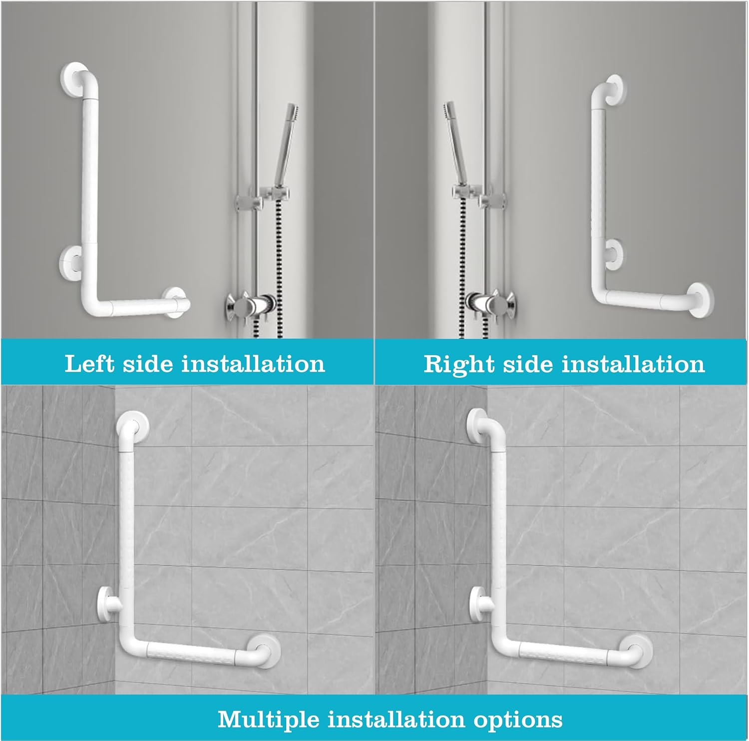 Fossa L-Shaped Stainless Steel 90° Anti-Slip Nylon Grip Grab Bar – Wall Mounted Safety Bar for Bathroom | Toilet Grab Bar for Elderly & Senior Citizens | White - Fossa Home 