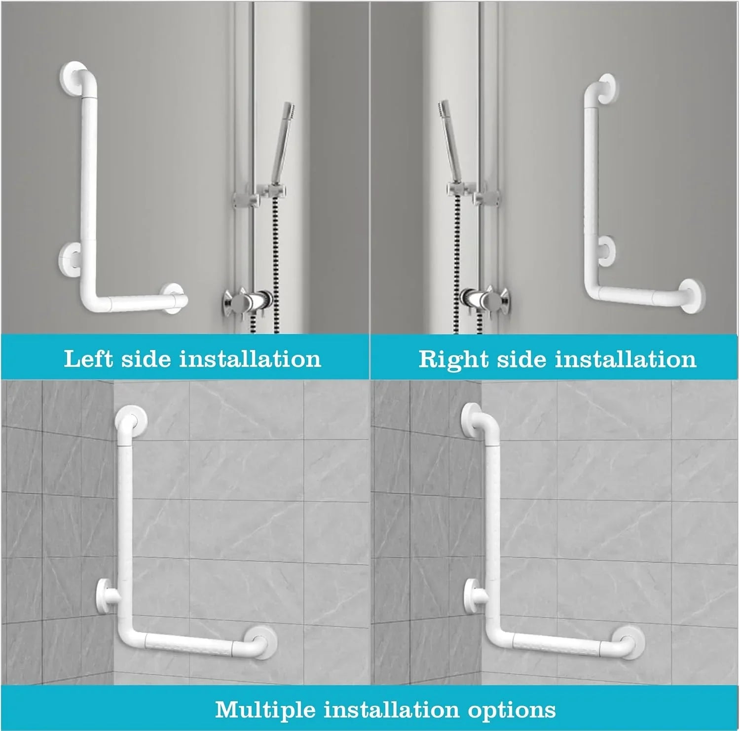 Fossa L-Shaped Stainless Steel 90° Anti-Slip Nylon Grip Grab Bar – Wall Mounted Safety Bar for Bathroom | Toilet Grab Bar for Elderly & Senior Citizens | White - Fossa Home 