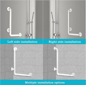 Fossa L-Shaped Stainless Steel 90° Anti-Slip Nylon Grip Grab Bar – Wall Mounted Safety Bar for Bathroom | Toilet Grab Bar for Elderly & Senior Citizens | White - Fossa Home 