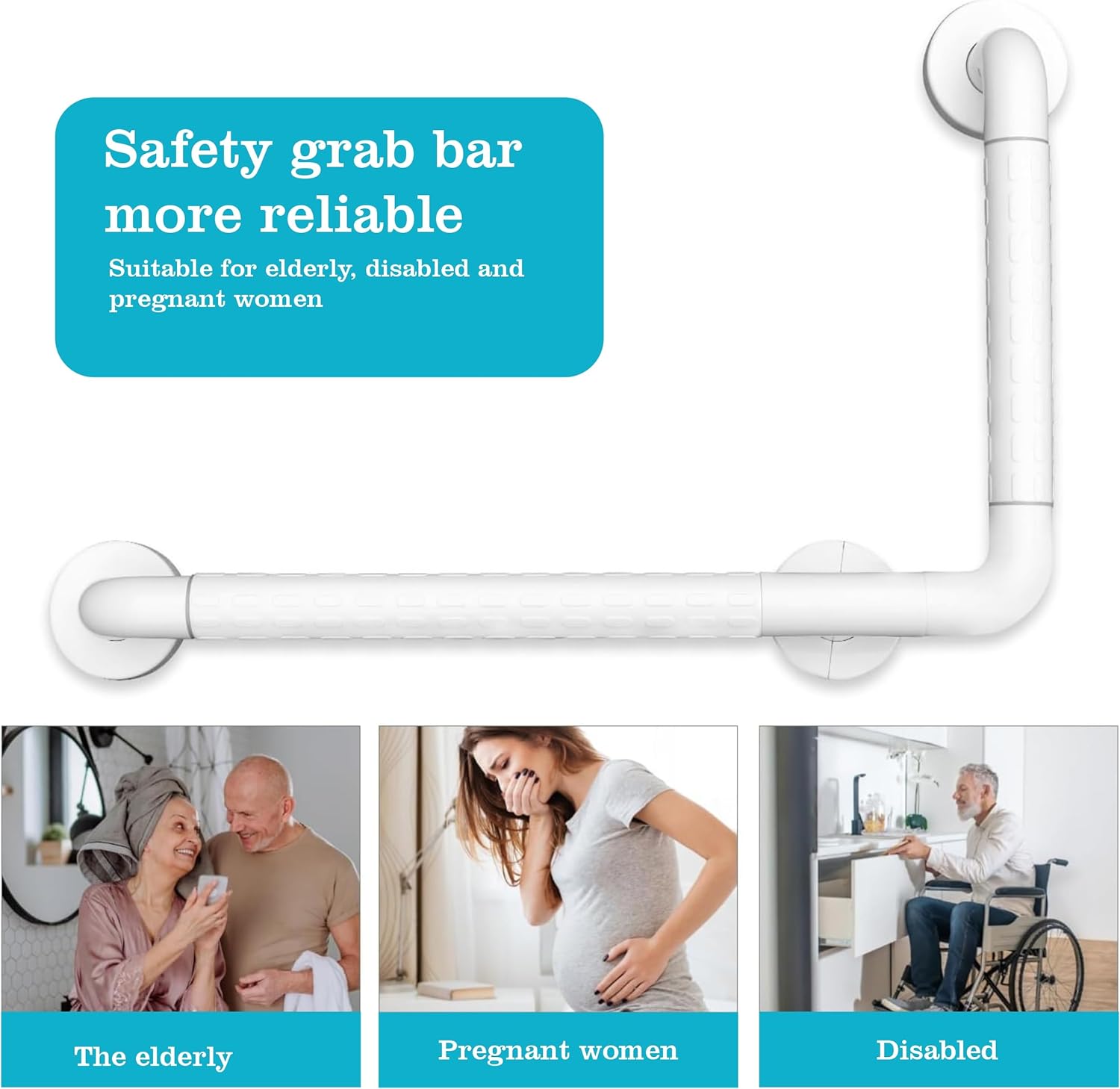 Fossa L-Shaped Stainless Steel 90° Anti-Slip Nylon Grip Grab Bar – Wall Mounted Safety Bar for Bathroom | Toilet Grab Bar for Elderly & Senior Citizens | White - Fossa Home 