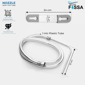 Fossa Stainless Steel Straight Jet Spray with Heavy PVC Hose Pipe 1.5 Mtr for Toilet | Built-in Installation Type Toilet Seat/Commode Spray - Rust-Free, Durable - Fossa Home 