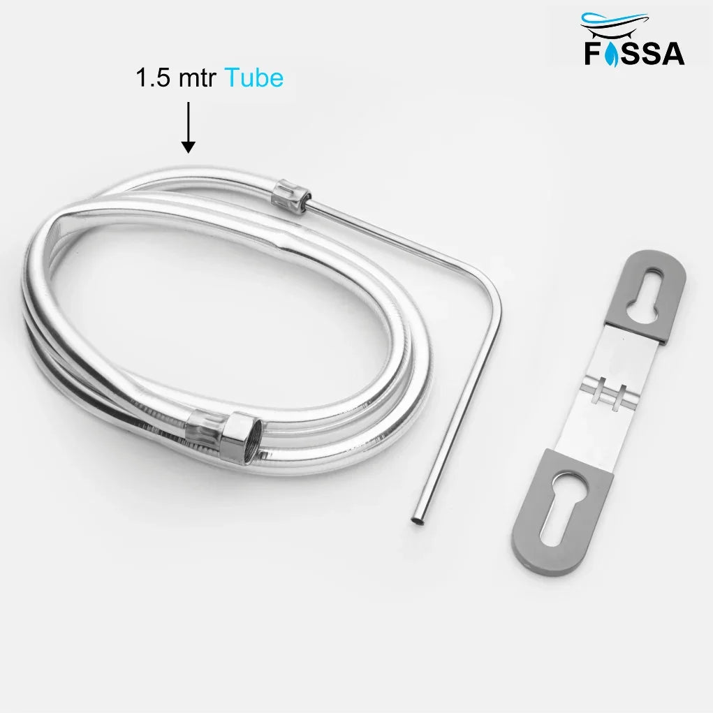 Fossa Stainless Steel Straight Jet Spray with Heavy PVC Hose Pipe 1.5 Mtr for Toilet | Built-in Installation Type Toilet Seat/Commode Spray - Rust-Free, Durable - Fossa Home 
