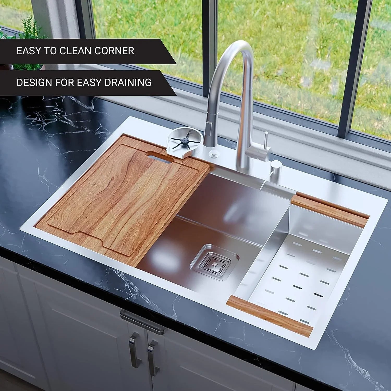 Fossa Square Shaped Premium Stainless Steel PVC Kitchen Sink Coupling for Home - Matte Finish, Rust-Free, Corrosion-Resistant, Durable 4.5 Inches Silver (Square Coupling with Waste Pipe) - Fossa Home 