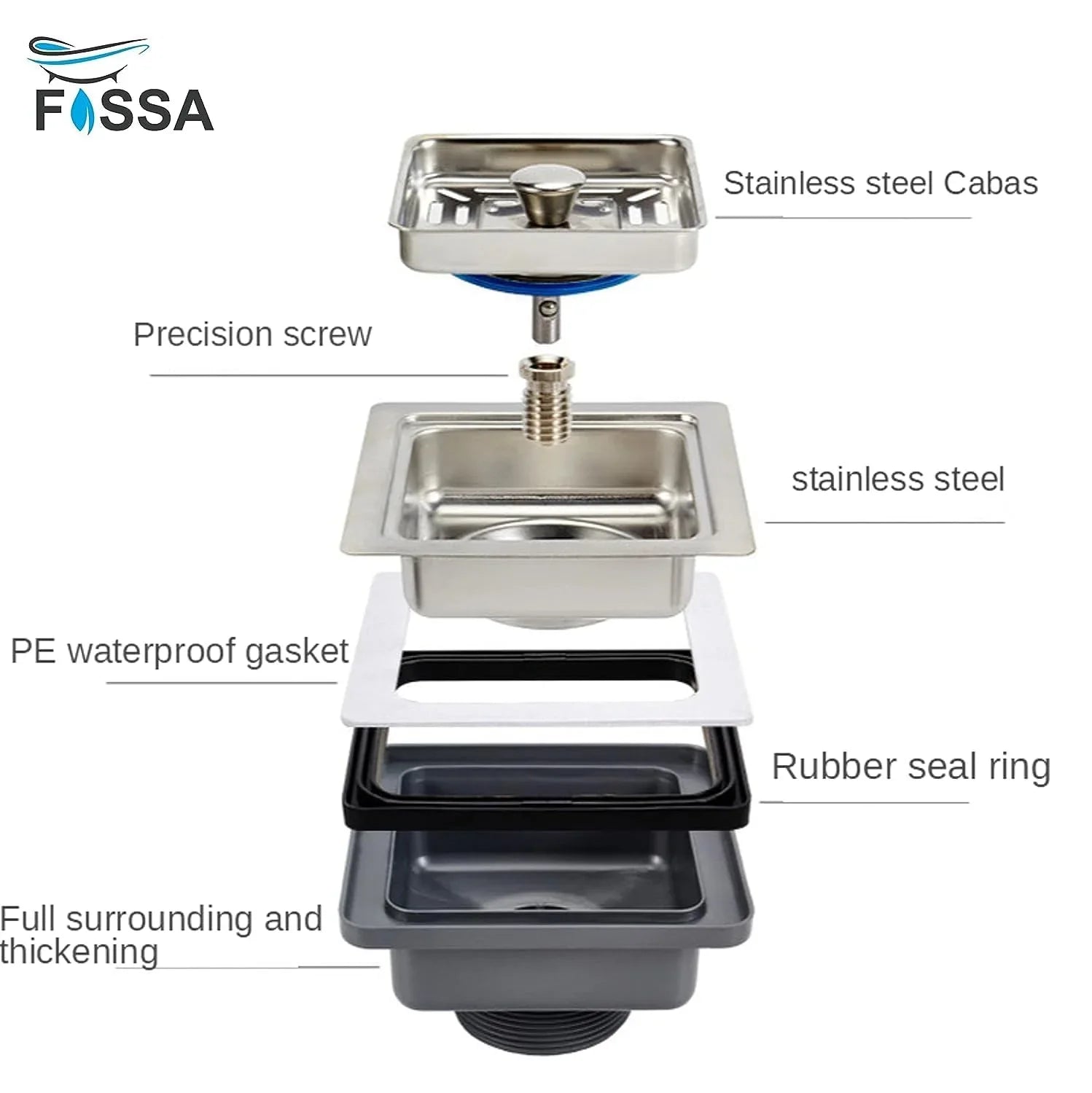 Fossa Square Shaped Premium Stainless Steel PVC Kitchen Sink Coupling for Home - Matte Finish, Rust-Free, Corrosion-Resistant, Durable 4.5 Inches Silver (Square Coupling with Waste Pipe) - Fossa Home 