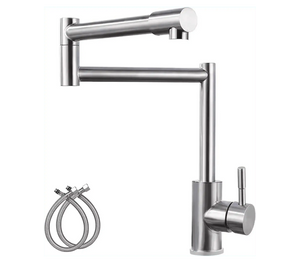 Fossa Kitchen Sink Mixer Tap, Single Handle Stainless Steel 360° Swivel Kitchen Sink Tap, Commercial Modern Brushed Nickel Kitchen Sink Faucet with Flexible Spout, Fossa Home