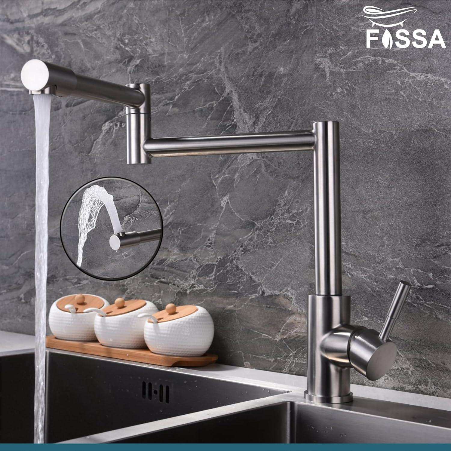 Fossa Kitchen Sink Mixer Tap, Single Handle Stainless Steel 360° Swivel Kitchen Sink Tap, Commercial Modern Brushed Nickel Kitchen Sink Faucet with Flexible Spout Zig Zag Faucet , - Fossa Home 