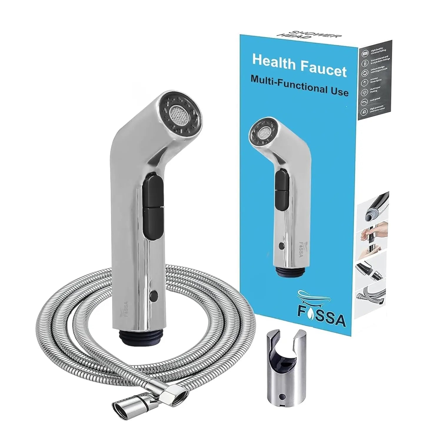 Fossa Hydra Health Faucet Bathroom Hand Spray for Toilet Leak Proof Toilet Sprayer Portable Hand Faucets with 1 Mtr Hose Pipe and Hook (Complete Set) - Fossa Home