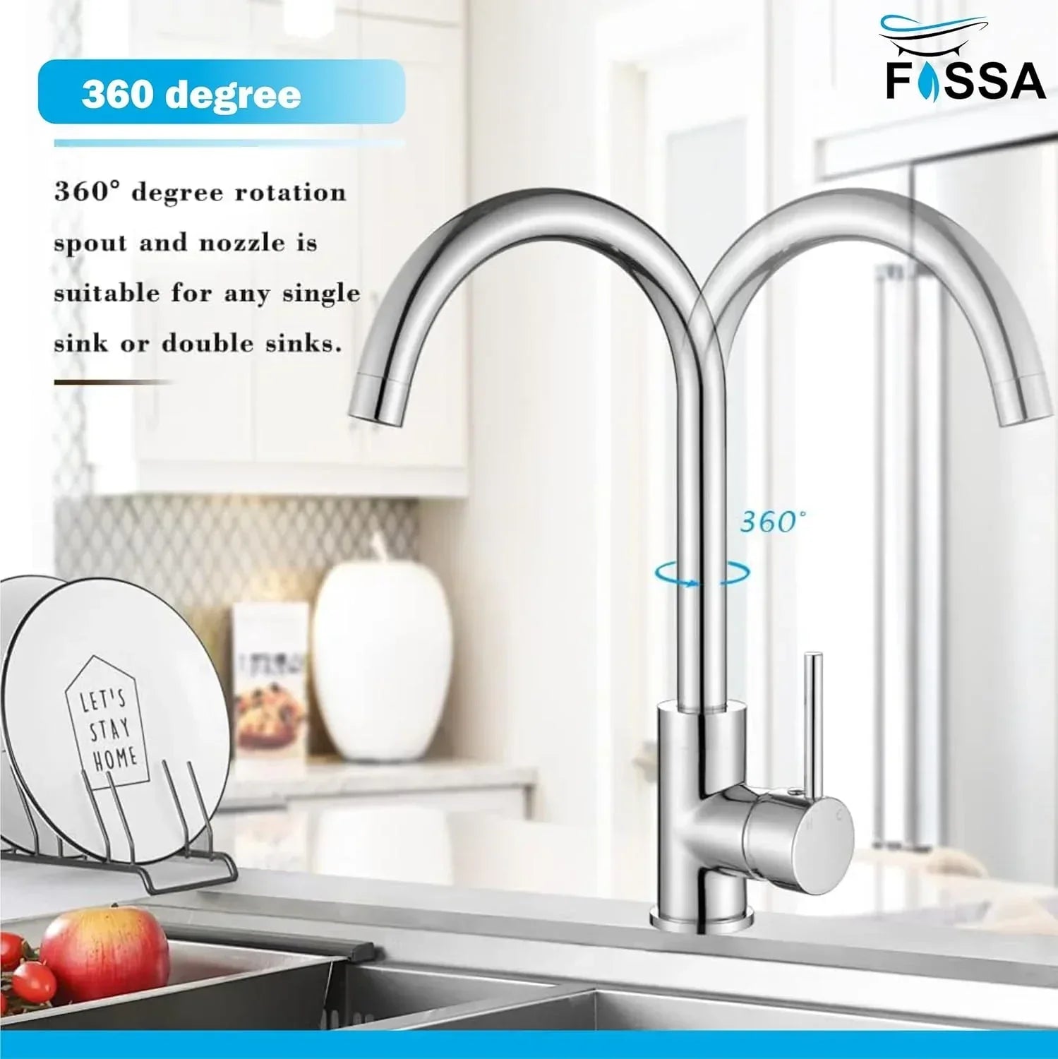 J Bend High-Pressure Kitchen Faucet – 360° Swivel, Chrome Finish - Fossa Home 