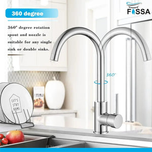 J Bend High-Pressure Kitchen Faucet – 360° Swivel, Chrome Finish - Fossa Home 