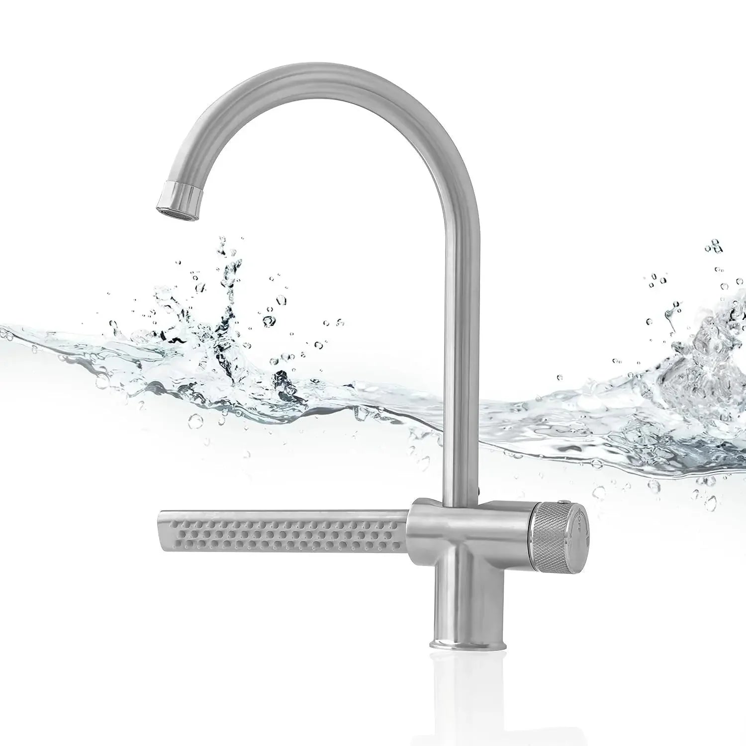Fossa Kitchen faucets with Waterfall Shower Stainless Steel Single Hole Hot and Cold Water Swivel Pull Down Kitchen Faucet - Silver - Fossa Home