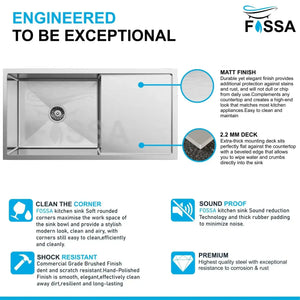 Fossa 32"x20"x10" Inch Single Bowl With Drain Board Premium Handmade Kitchen Sink ( Round Coupling ) Silver Fossa Home