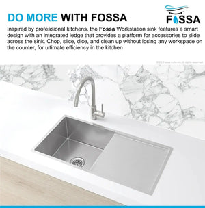 Fossa 32"x20"x10" Inch Single Bowl With Drain Board Premium Handmade Kitchen Sink ( Round Coupling ) Silver Fossa Home