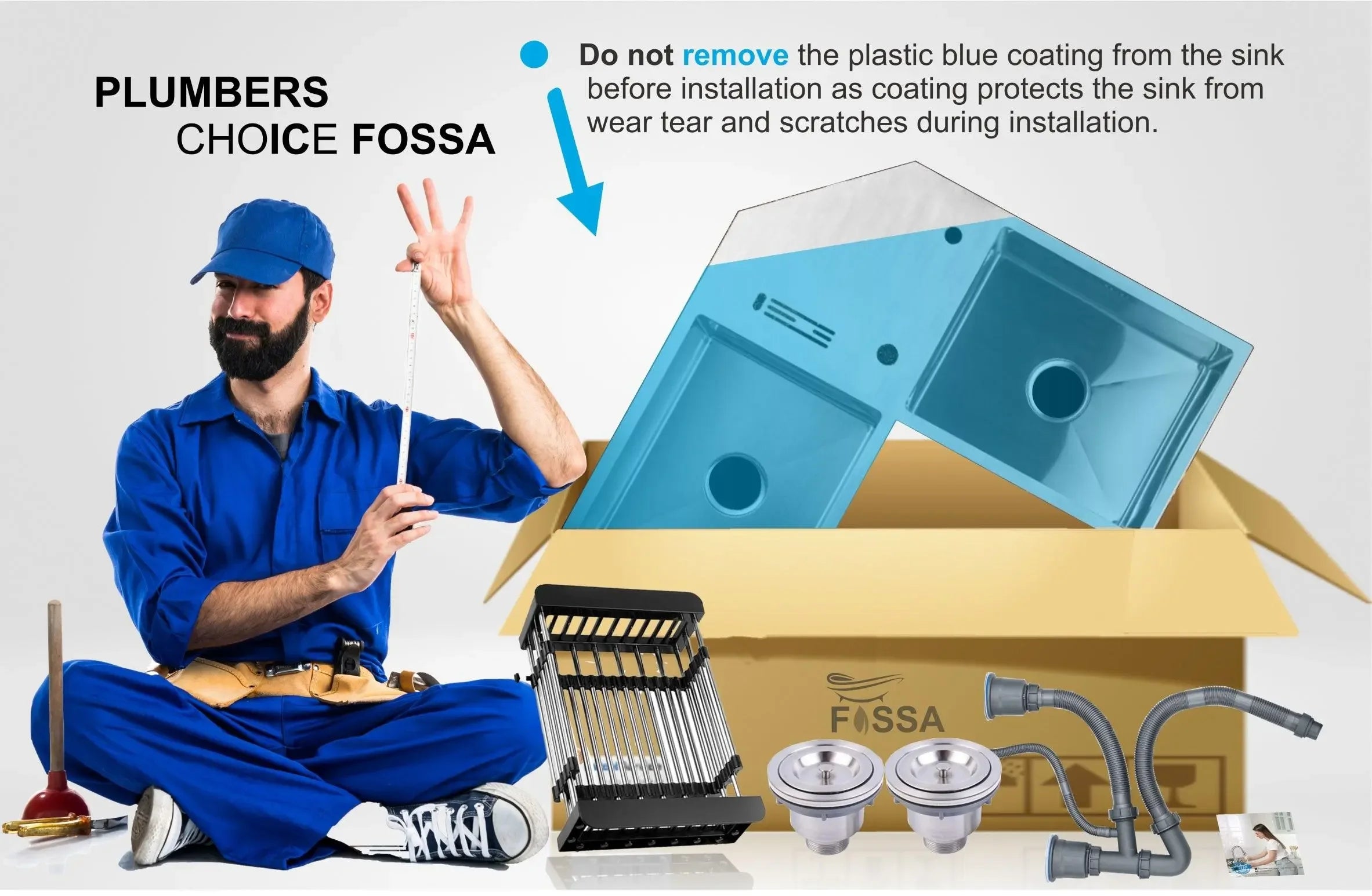 Fossa Corner Sink 36"x36"x10" Double Bowl With Drain Board SS-304 grade Handmade Kitchen Sink Fossa Home