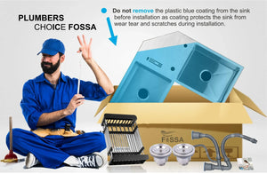 Fossa Corner Sink 36"x36"x10" Double Bowl With Drain Board SS-304 grade Handmade Kitchen Sink Fossa Home