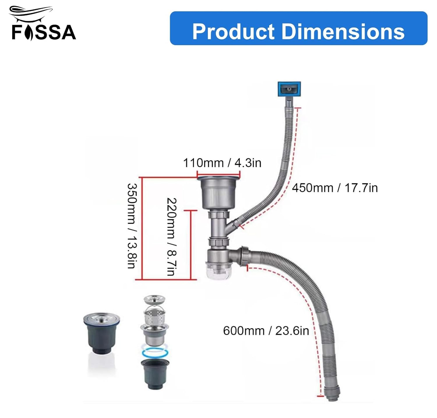 Fossa Kitchen Sink Drain Pipe Kit, Professional Thickened Flexible Drain Pipe Kit Odor Resistant Pop - up Drain Pipe Kit - Fossa Home