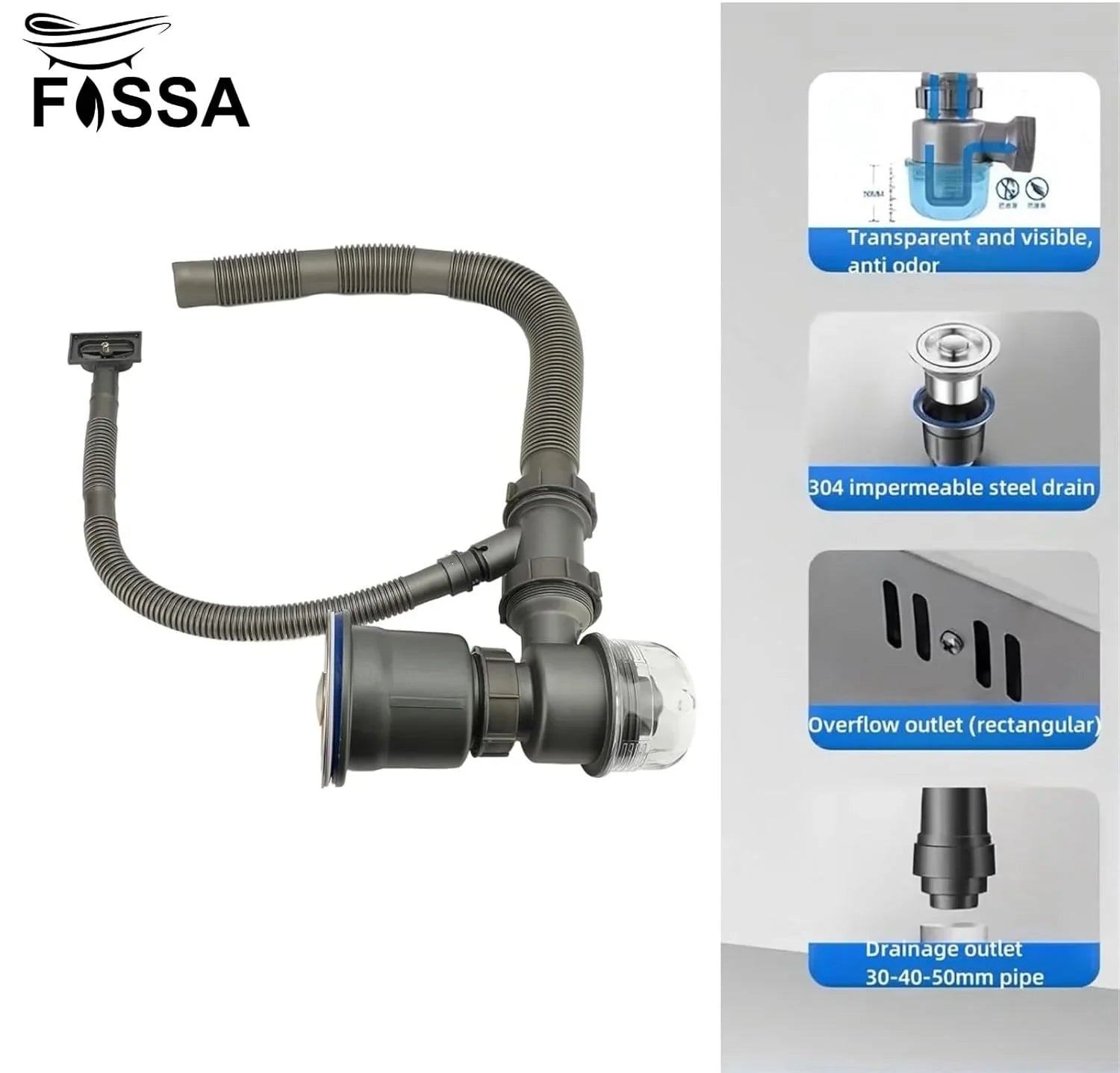 Fossa Kitchen Sink Drain Pipe Kit, Professional Thickened Flexible Drain Pipe Kit Odor Resistant Pop - up Drain Pipe Kit - Fossa Home