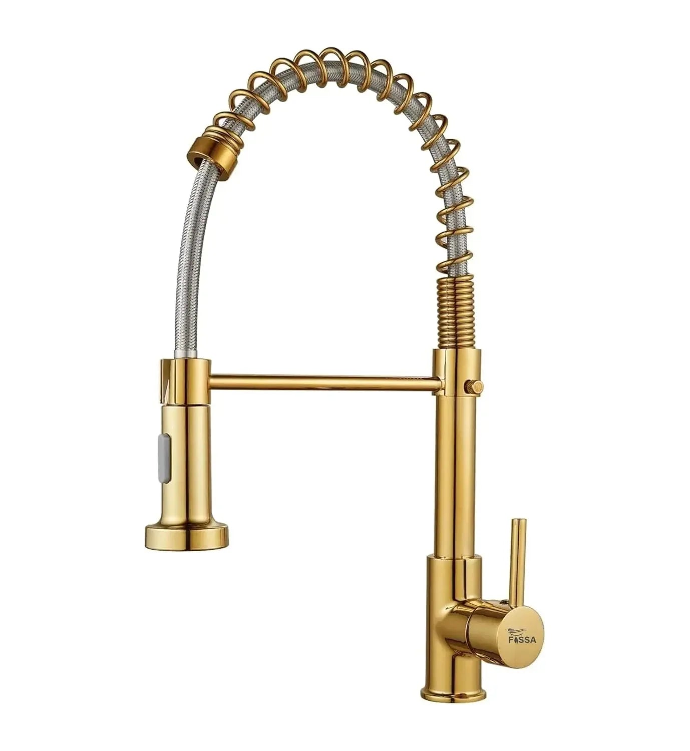 Spring Kitchen Sink Mixer Tap with Pull-Down Sprayer 360° Swivel Hot & Cold Gold Finish - Fossa Home 