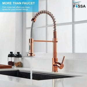 Fossa Kitchen Taps, Kitchen Sink Mixer Tap with Pull Down Sprayer, Kitchen Mixer Taps 1 Hole, 360°Swivel Spring Kitchen Faucet Single Handle Lever, 2 Spray Modes (Chrome Finish) Rose Gold - Fossa Home