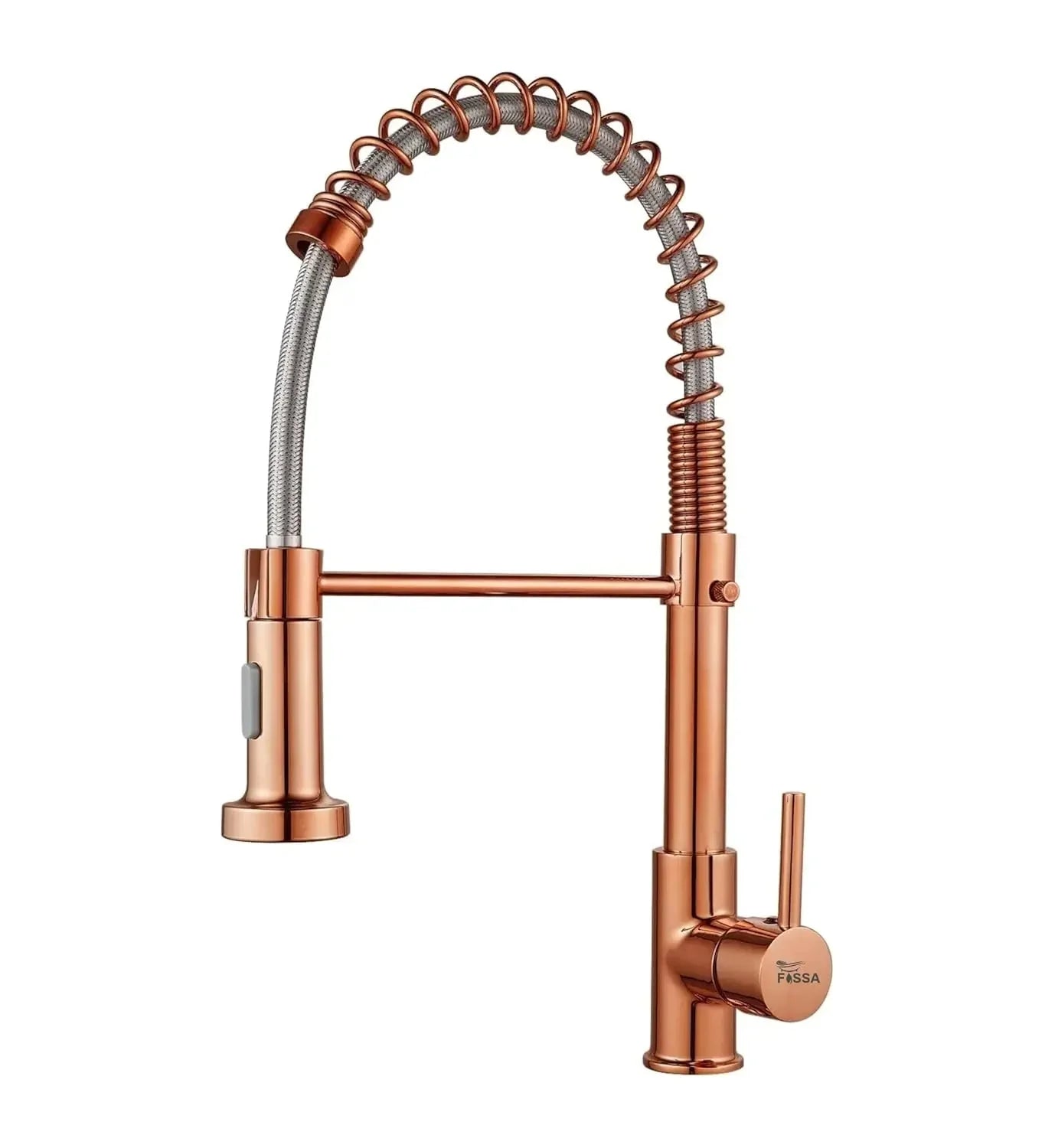 Fossa Kitchen Taps, Kitchen Sink Mixer Tap with Pull Down Sprayer, Kitchen Mixer Taps 1 Hole, 360°Swivel Spring Kitchen Faucet Single Handle Lever, 2 Spray Modes (Chrome Finish) Rose Gold - Fossa Home