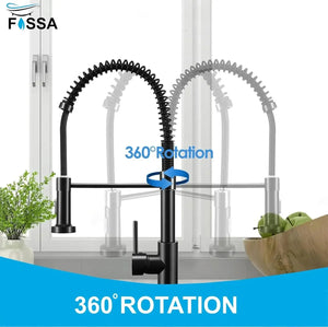 Fossa Kitchen Taps, Kitchen Sink Mixer Tap with Pull Down Sprayer, Kitchen Mixer Taps 1 Hole, 360°Swivel Spring Kitchen Faucet Single Handle Lever, 2 Spray Modes Chrome Finish (Black) - Fossa Home