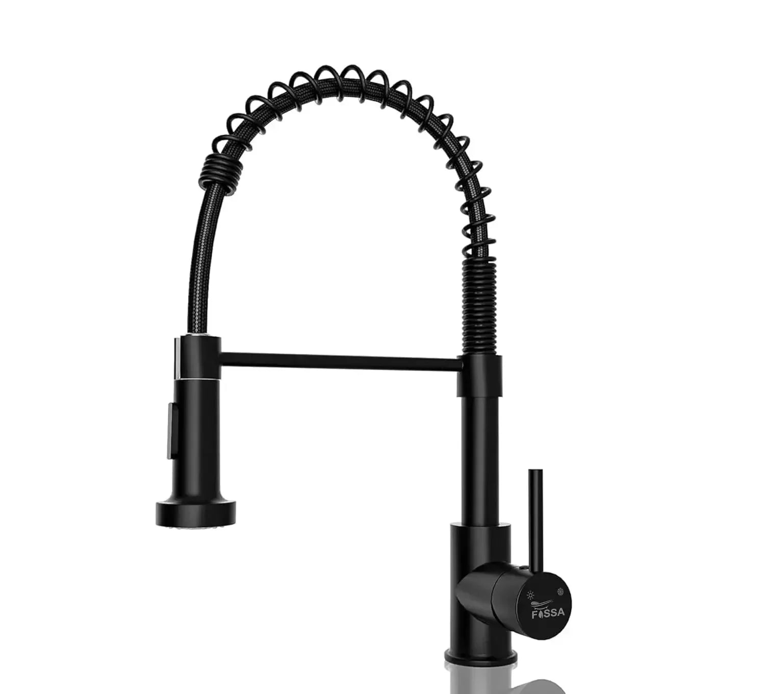 Fossa Kitchen Taps, Kitchen Sink Mixer Tap with Pull Down Sprayer, Kitchen Mixer Taps 1 Hole, 360°Swivel Spring Kitchen Faucet Single Handle Lever, 2 Spray Modes Chrome Finish (Black) - Fossa Home