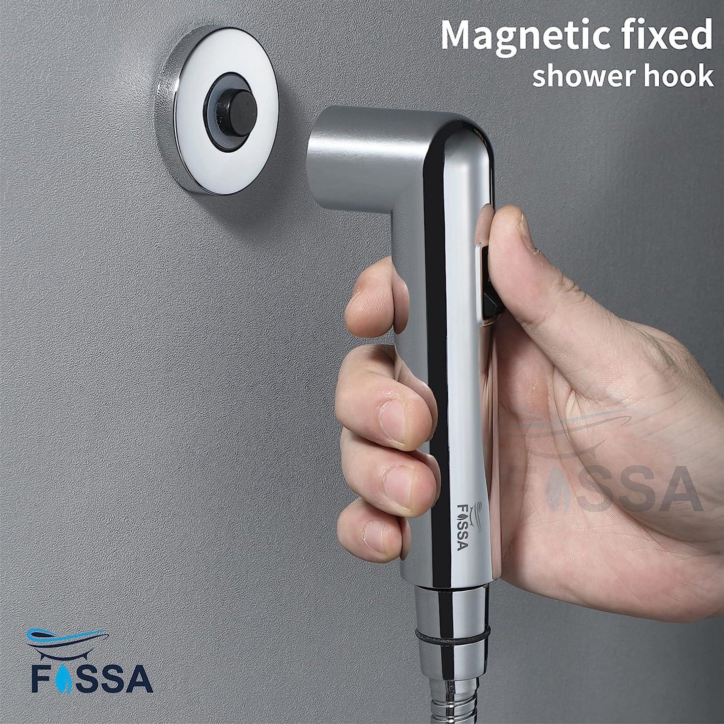 Fossa Magnetic Health Faucet/Bidet Sprayer for Toilet and Bathroom with 1 Mtr Hose Pipe and Magnet Holder (Silver) - Fossa Home 