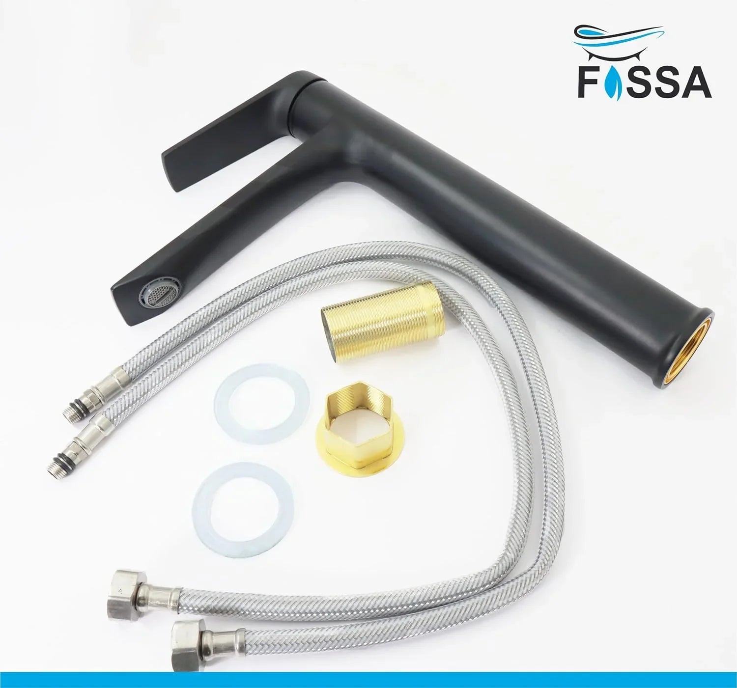 Fossa Opera Extended Body Brass Bathroom Sink Wash Basin Mixer Tap Single Handle Hot & Cold Lavatory Sink Faucet for Living Room & Bathrooms (Black) - Fossa Home