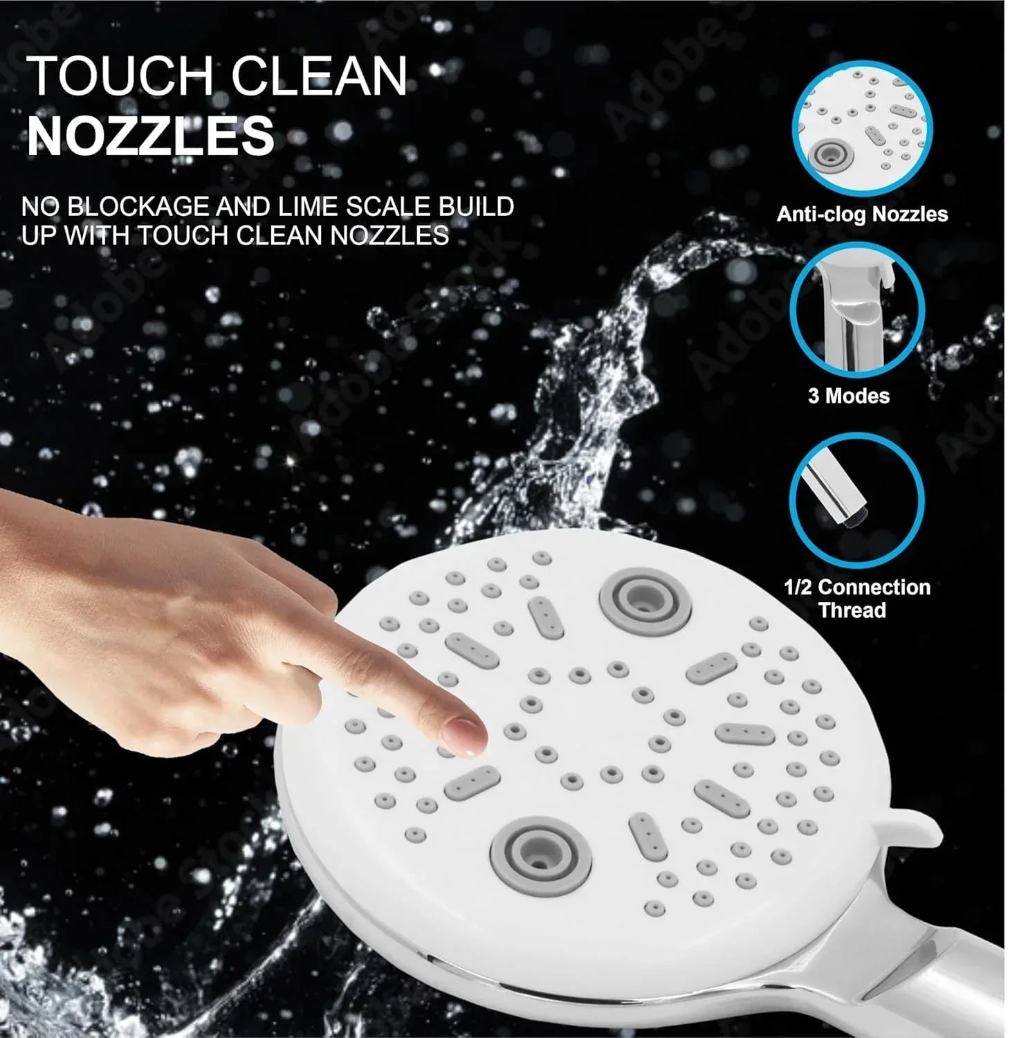 panda Luxury Handheld Shower Head with 5 Spray Modes Multi-Function Chrome Finish - Fossa Home 